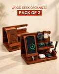 Pack of 2 Handcrafted Sheesham Wood Desk Organizer | Phone Dock, Watch Stand & Key Holder