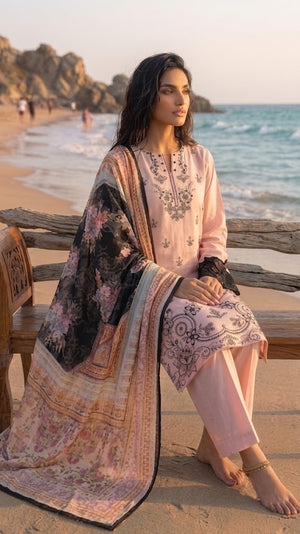3 Piece Unstitched Embroidered Cambric Suit