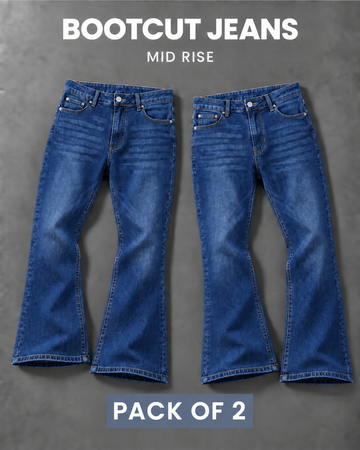 Pack of 2 Men's Mid Rise Bootcut Jeans - Dark Blue