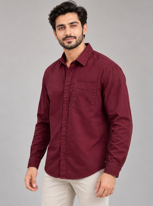 Men's Denim Shirt - Burgundy
