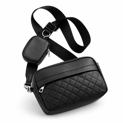 Quilted Black Crossbody Bag with Coin Pocket | Nayab Khatoon