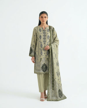 A044 Unstitched Embroidered Khadder Suit - 3 Pc
