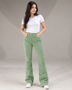 Sage Green Cotrai Flare Jeans