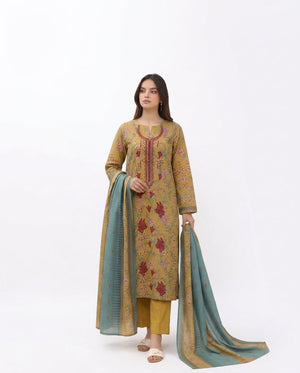 A043 Unstitched Embroidered Khadder Suit - 3 Pc