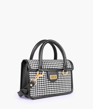 Black And White Houndstooth Cross-Body With Flap