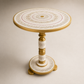 Luxury Gold & White Round Side Table | Decorative Wooden Accent Table for Home & Office