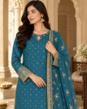 PC-921 Embroidered Silk Kurti with Tulip Shalwar & Organza Dupatta - 3 Pcs