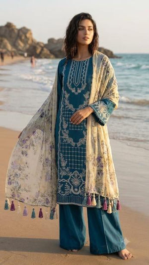 Unstitched 3Pc Embroidered Suit - Teal