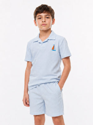 BOYS EMBROIDERED WAFFLE POLO CO-ORD SET