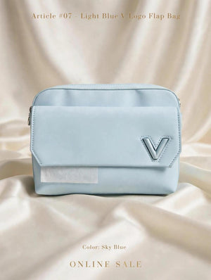 article 07 light blue v logo flap bag