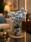 Artificial Light Blue Flowers with Marble-Style Vase Arrangement for Home Decor CH 00257