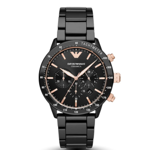 Emporio Armani Ceramic Strap Black Dial Chronograph Quartz Watch - AR70002