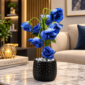 Artificial Blue Rose Flowers with Black Decorative Pot CH 00281