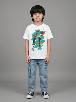 Boys Graphic T-Shirt (Basketball Print) - White