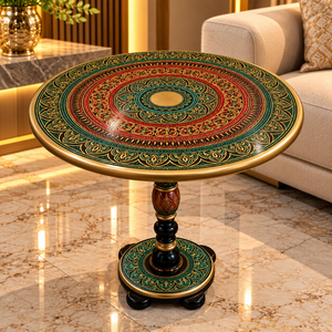 Luxury Round Accent Table with Mandala Design