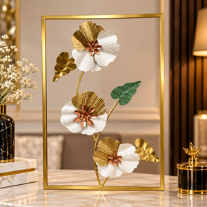 Golden & White Floral Metal Wall Art – 3D Flower Frame Decor for Home & Office