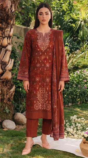 A036 Unstitched Embroidered Dhanak Suit - 3 Pc
