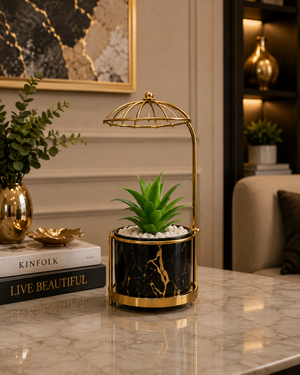 Luxury Artificial Plant with Golden Umbrella Stand