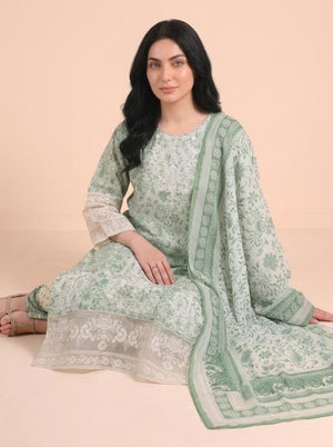 3 Pc Embroidered Lawn Stitched Suit - Sage Mint