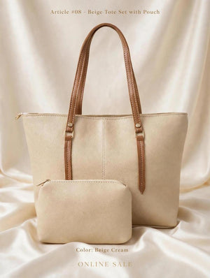 article 08 beige tote set with pouch