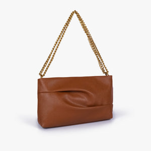 Horse brown pleated clutch bag with chain
