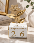 Luxury Gold Perpetual Wooden Block Calendar – Elegant Desktop Home & Office Decor