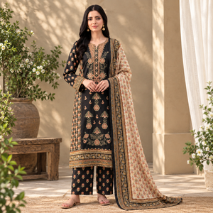 A050 Unstitched Embroidered Khadder Suit - 3 Pc