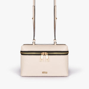 Cream weave vanity top-handle bag