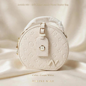 article 04 white round floral vanity bag