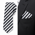 Black & White Striped Tie with Pocket Square