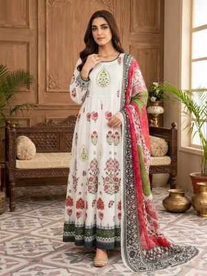 PC - 107 | 3-Piece Stitched Printed Poly Lawn Maxi
