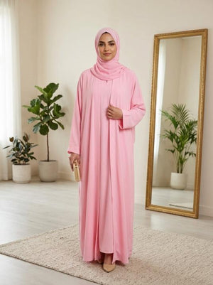 Elegant 3-Piece Soft Pink Abaya Set