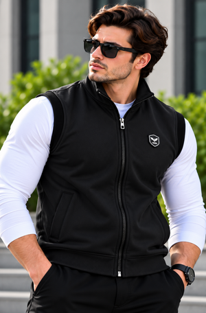 Eternity Men Premium Sleeveless Mock Neck Black Zipper