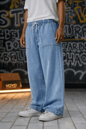 BAGGY DENIM JOGGER PANTS LIGHT WASH