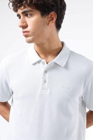 Eternity Men's Waffle Knit Polo Shirt White