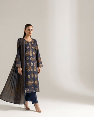 A035 Unstitched Embroidered Dhanak Suit - 3 Pc