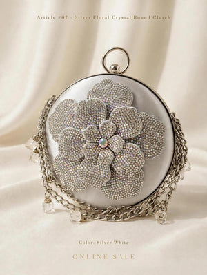 article 07 silver floral crystal round clutch