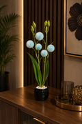 Luxury Artificial Blue Pom Pom Flower Arrangement in Black Ceramic Pot | ch 0037