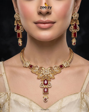 Crimson Gemstone Hasli Necklace Set