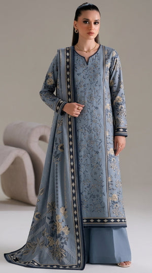 A034 Unstitched Embroidered Dhanak Suit - 3 Pc