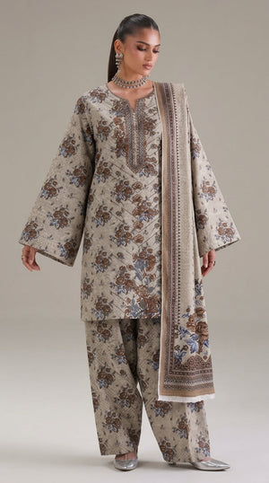 A046 Unstitched Embroidered Khadder Suit - 3 Pc
