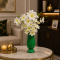 Luxury Artificial White Plumeria Flower Arrangement with Green Decorative Vase | ch 0067
