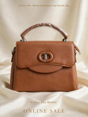 article 06 brown oval clasp top handle bag
