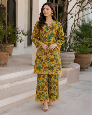 2 Pieces - Gen-Z Unstitched Yellow Bana Doria Lawn Suit