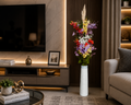 Artificial Mixed Flower Arrangement with Pampas Grass in Decorative White Floor Vase ch 0017