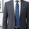 Navy Sky Stripped Tie with Pocket Square