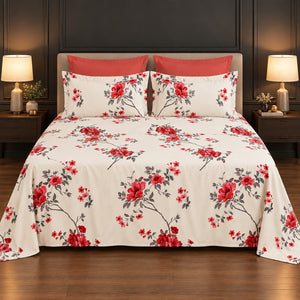 Red Blossom Print Bedsheet Set