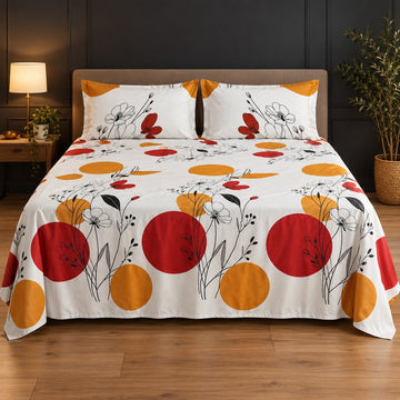 Red Sun Bloom Print Bedsheet Set D2