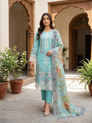 3Pc(G1) Stitched Embroidered Suit - BLUE