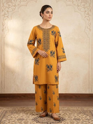 2Pc Stitched Embroidered Suit - Mustard